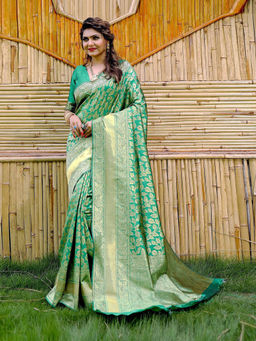 Odette - Women Green Silk Woven Saree with Unstitched Blouse