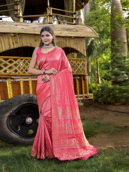 Odette - Women Peach Silk Woven Saree with Unstitched Blouse
