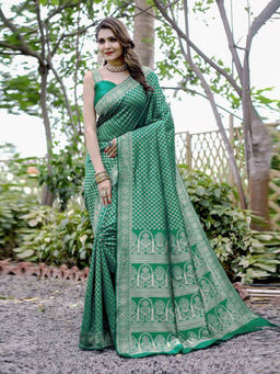 Odette - Women Green Silk Woven Saree with Unstitched Blouse