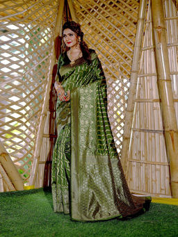 Odette - Women Green Silk Woven Saree with Unstitched Blouse