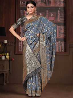 Odette - Women Grey Silk Saree with Unstitched Blouse