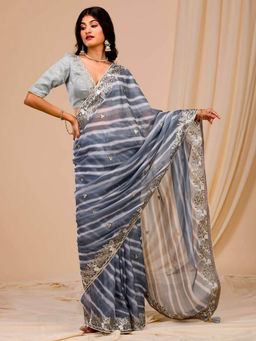 Odette - Women Grey Georgette Saree with Unstitched Blouse
