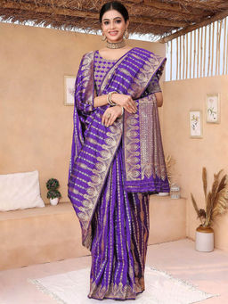 Odette - Women Purple Silk Saree with Unstitched Blouse
