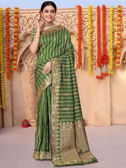 Odette - Women Green Silk Saree with Unstitched Blouse