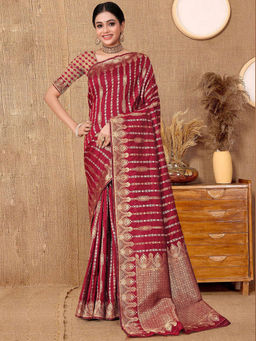 Odette - Women Maroon Silk Saree with Unstitched Blouse