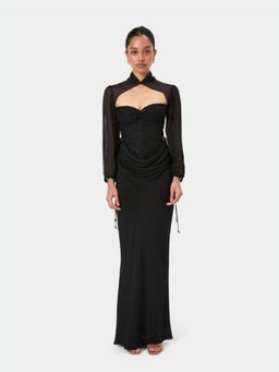 BEYOND - Black Draped Embellished Corset with Skirt and Bolero