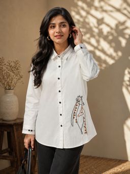 UNIMODA - Handcrafted Giraffe Knotwork Poplin White Shirt