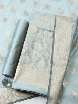 MEENA BAZAAR - Aqua Chanderi Self Design Unstitched Kurta & Bottom with Dupatta