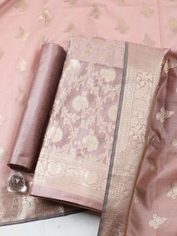 MEENA BAZAAR - Pink Chanderi Self Design Unstitched Kurta & Bottom with Dupatta