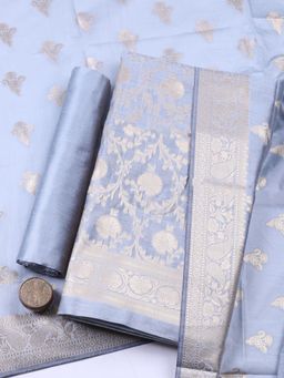 MEENA BAZAAR - Blue Chanderi Self Design Unstitched Kurta & Bottom with Dupatta
