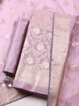 MEENA BAZAAR - Mauve Chanderi Self Design Unstitched Kurta & Bottom with Dupatta