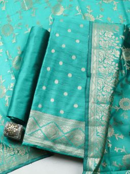 MEENA BAZAAR - Green Chanderi Woven Unstitched Kurta & Bottom with Dupatta