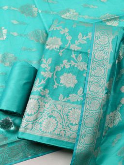 MEENA BAZAAR - Green Chanderi Floral Unstitched Kurta & Bottom with Dupatta