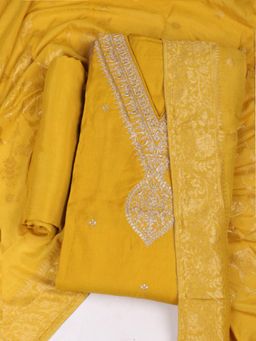 MEENA BAZAAR - Mustard Chanderi Embroidered Unstitched Kurta & Bottom with Dupatta