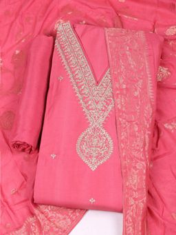 MEENA BAZAAR - Pink Chanderi Embroidered Unstitched Kurta & Bottom with Dupatta