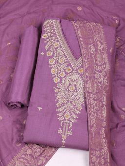 MEENA BAZAAR - Lavender Chanderi Embroidered Unstitched Kurta & Bottom with Dupatta
