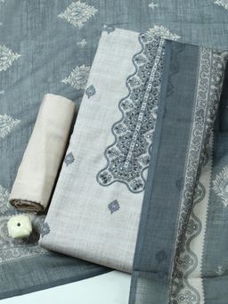 MEENA BAZAAR - Grey Cotton Printed Unstitched Kurta & Bottom with Dupatta