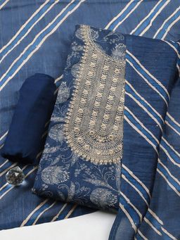 MEENA BAZAAR - Blue Cotton Printed Unstitched Kurta & Bottom with Dupatta