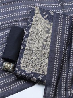 MEENA BAZAAR - Black Cotton Printed Unstitched Kurta & Bottom with Dupatta