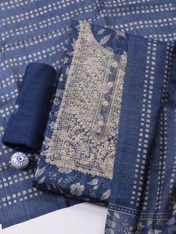 MEENA BAZAAR - Blue Cotton Printed Unstitched Kurta & Bottom with Dupatta