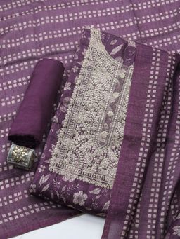 MEENA BAZAAR - Purple Cotton Printed Unstitched Kurta & Bottom with Dupatta