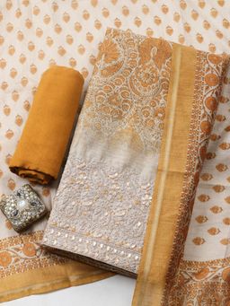 MEENA BAZAAR - Mustard Cotton Pleated Unstitched Kurta & Bottom with Dupatta