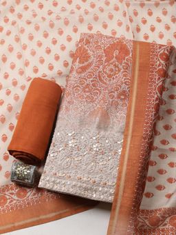 MEENA BAZAAR - Orange Cotton Pleated Unstitched Kurta & Bottom with Dupatta