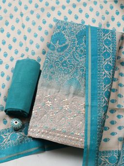 MEENA BAZAAR - Green Cotton Pleated Unstitched Kurta & Bottom with Dupatta