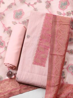 MEENA BAZAAR - Pink Chanderi Floral Unstitched Kurta & Bottom with Dupatta