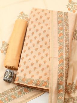 MEENA BAZAAR - Peach Chanderi Floral Unstitched Kurta & Bottom with Dupatta