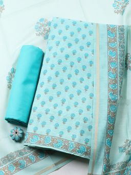MEENA BAZAAR - Green Chanderi Floral Unstitched Kurta & Bottom with Dupatta