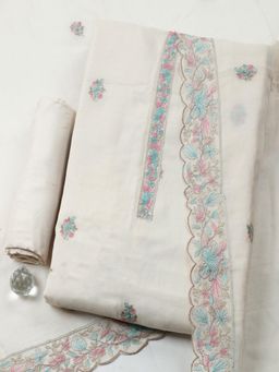 MEENA BAZAAR - Blue Chanderi Embroidered Unstitched Kurta & Bottom with Dupatta