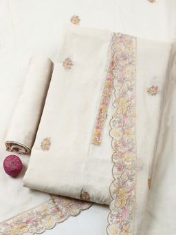 MEENA BAZAAR - Yellow Chanderi Embroidered Unstitched Kurta & Bottom with Dupatta