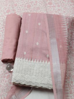 MEENA BAZAAR - Peach Linen Self Design Unstitched Kurta & Bottom with Dupatta