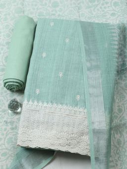 MEENA BAZAAR - Green Linen Self Design Unstitched Kurta & Bottom with Dupatta