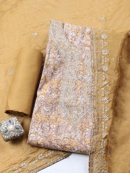 MEENA BAZAAR - Mustard Cotton Printed Unstitched Kurta & Bottom with Dupatta