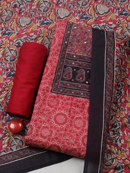 MEENA BAZAAR - Pink Cotton Printed Unstitched Kurta & Bottom with Dupatta
