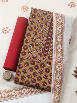 MEENA BAZAAR - Green Cotton Printed Unstitched Kurta & Bottom with Dupatta