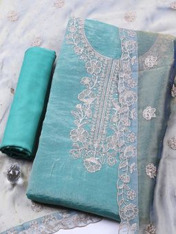 MEENA BAZAAR - Green Art Silk Floral Unstitched Kurta & Bottom with Dupatta