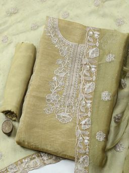 MEENA BAZAAR - Green Art Silk Floral Unstitched Kurta & Bottom with Dupatta
