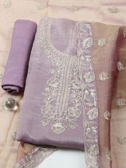 MEENA BAZAAR - Lavender Art Silk Floral Unstitched Kurta & Bottom with Dupatta