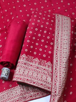 MEENA BAZAAR - Maroon Art Silk Printed Unstitched Kurta & Bottom with Dupatta