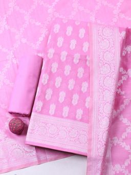 MEENA BAZAAR - Pink Chanderi Self Design Unstitched Kurta & Bottom with Dupatta