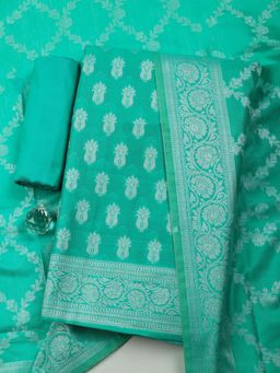 MEENA BAZAAR - Green Chanderi Self Design Unstitched Kurta & Bottom with Dupatta