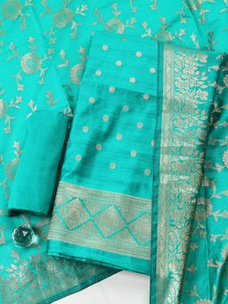 MEENA BAZAAR - Green Chanderi Self Design Unstitched Kurta & Bottom with Dupatta