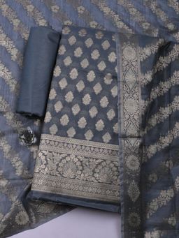 MEENA BAZAAR - Grey Chanderi Self Design Unstitched Kurta & Bottom with Dupatta
