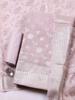 MEENA BAZAAR - Mauve Chanderi Self Design Unstitched Kurta & Bottom with Dupatta