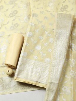 MEENA BAZAAR - Yellow Chanderi Self Design Unstitched Kurta & Bottom with Dupatta