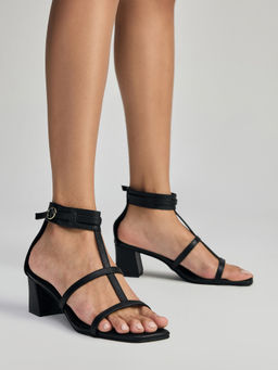 Twenty Dresses by Nykaa Fashion - Black Strappy Square Toe Gladiator Block Heel For Women