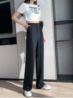 BROADSTAR - Women High-Rise Stretchable Black Color Loose Fit Trouser